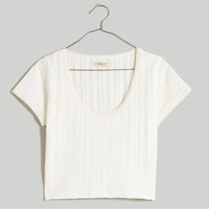 Madewell Pointelle Scoop Neck Women's White Short Sleeve, Cropped Tee, Sz. L
